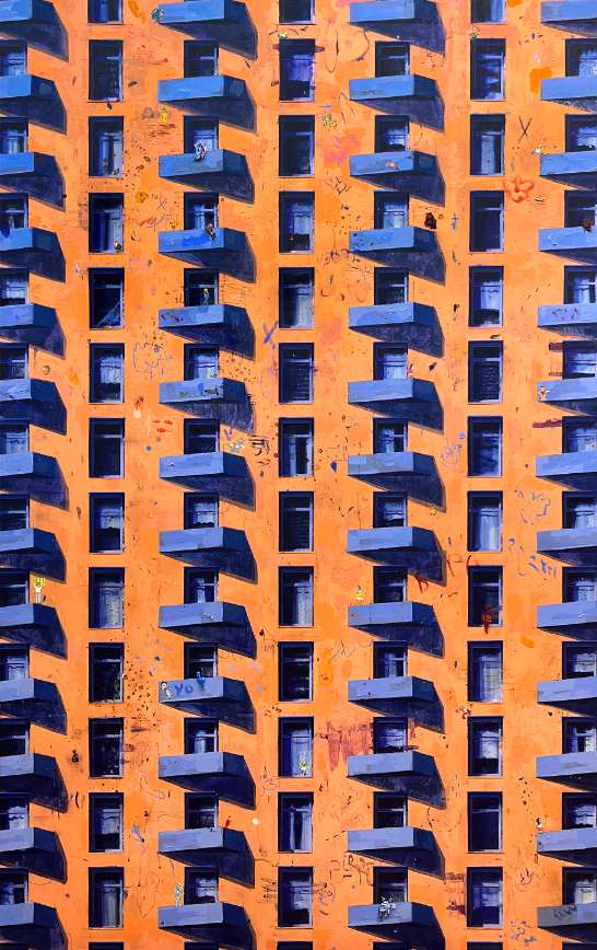 Obra contemporánea de pintura urbana en Madrid realizada por Mayor Maestre, fusionando técnicas plásticas con referencias del arte urbano madrileño.