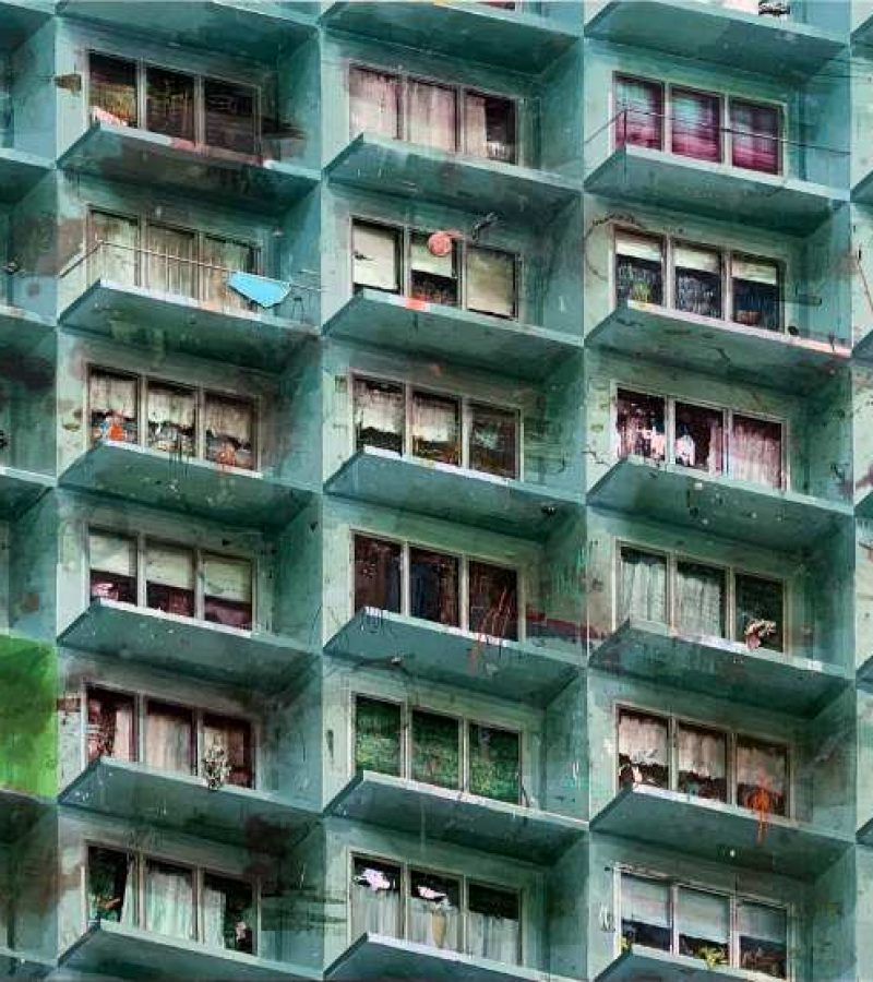 Detalle de pintura de paisaje contemporáneo en Madrid de Mayor Maestre, con contrastes lumínicos y superposición de técnicas mixtas.